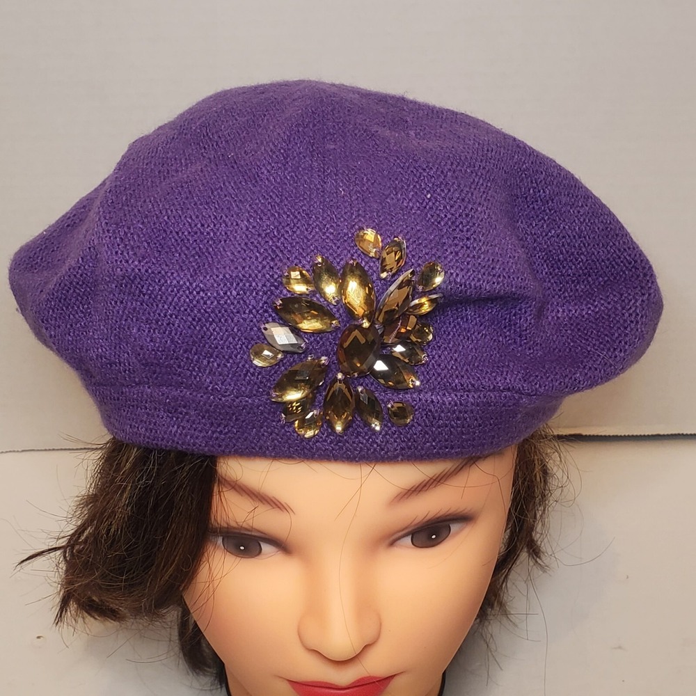 ABG Accessories Purple Acrylic Jeweled Beret Hat 100% Acrylic Warm Comfy Stylish